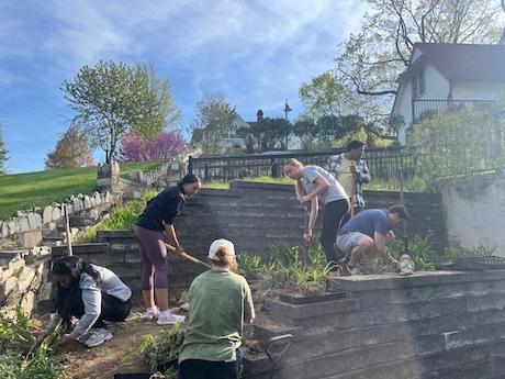 HFU volunteers cleaning up a plot of land and planting new trees